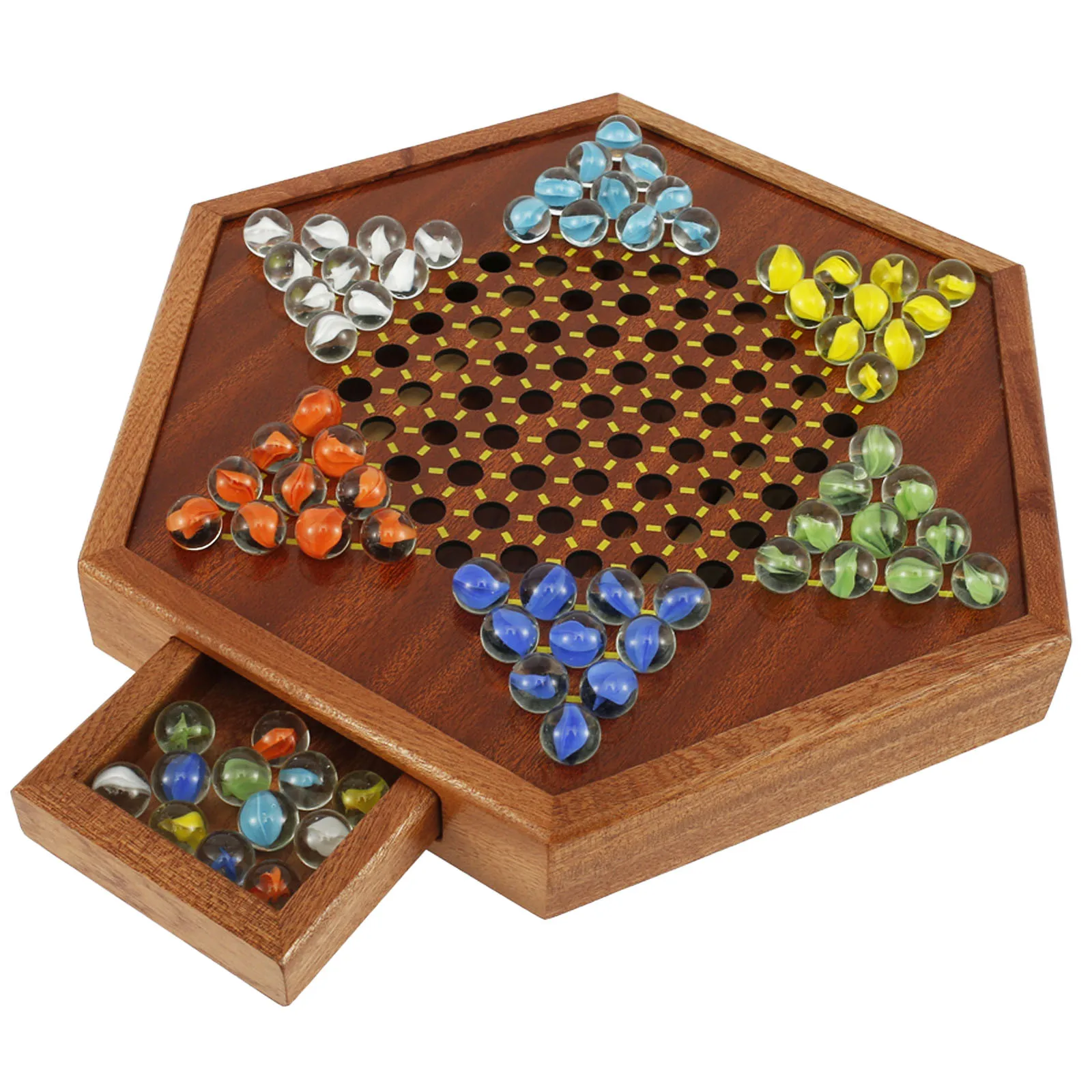 Tablero De Damas Chinas De Madera Con Bolas De Cristal De Colores, Tamaño 35,3x29,8x5,6 Cm, Para 2-6 Jugadores, Juego De Estrategia Familiar