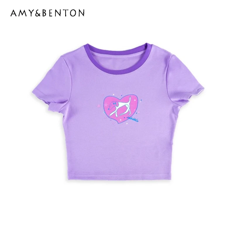 

Японский дизайн, фиолетовые животные, ручная роспись, принт, круглый вырез, короткий рукав, женская футболка, новые летние универсальные футболки для женщин