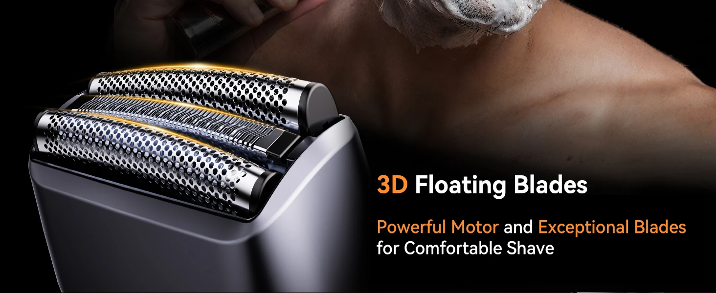 MAXGROOM 3 Schwimmende Klingen Elektrischer Rasierer IPX7 Wasserdicht Nass- und Trockenanwendung Wiederaufladbar LED-Anzeige Bartschneider für Männer Reise – Detail 3