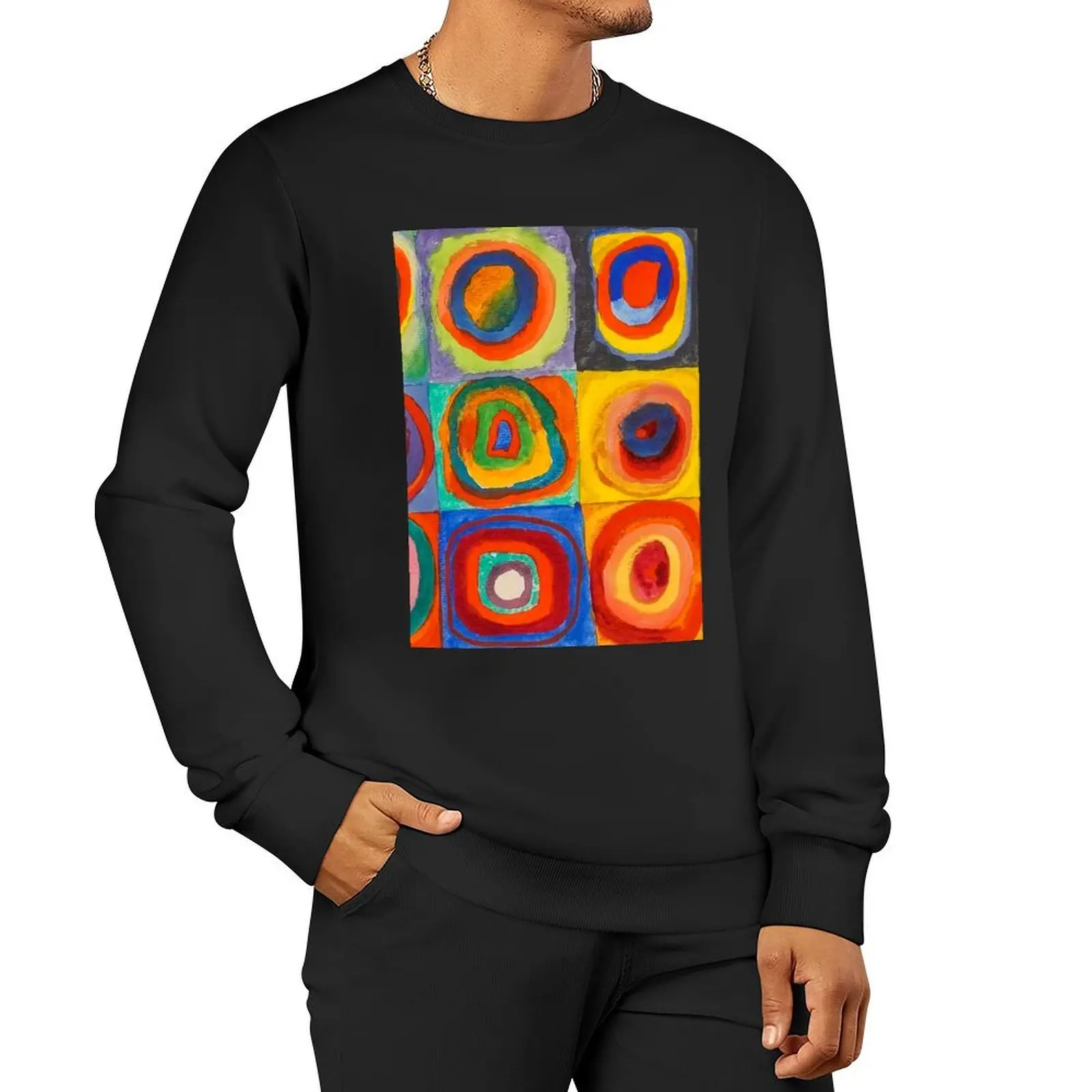 Wassily Kandinsky Color Study Squares with Concentric Circles , Abstract Pullover Hoodie japanese style sports sweatshirt man