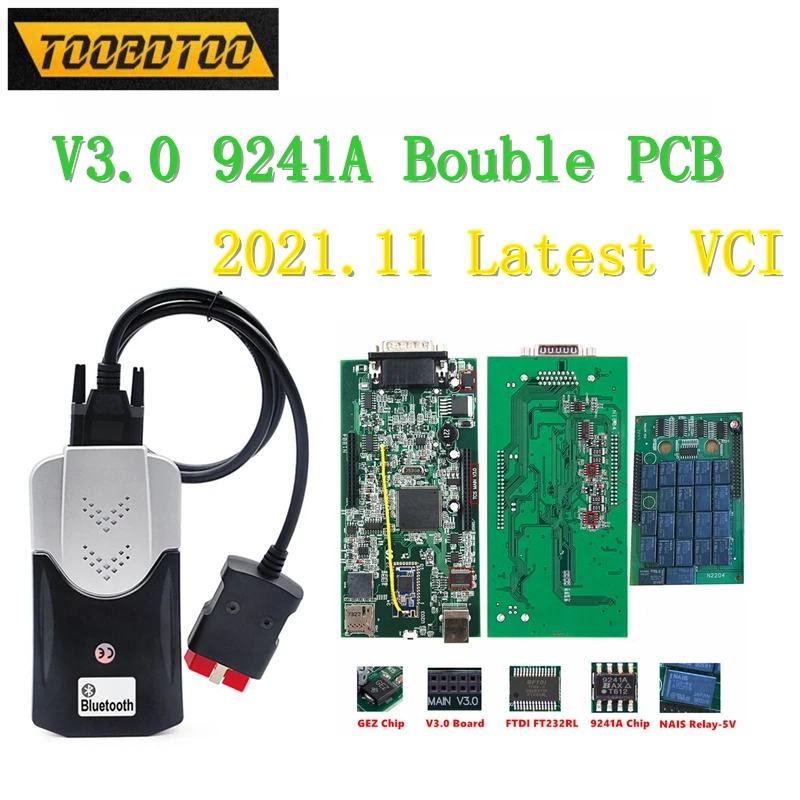 

2021.11 New VCI Multidiag Pro TCS PRO 2017 R3 Keygen Car Truck Real V3.0 9241A Double PCB 21 NEC Relay Bluetooth 4.2