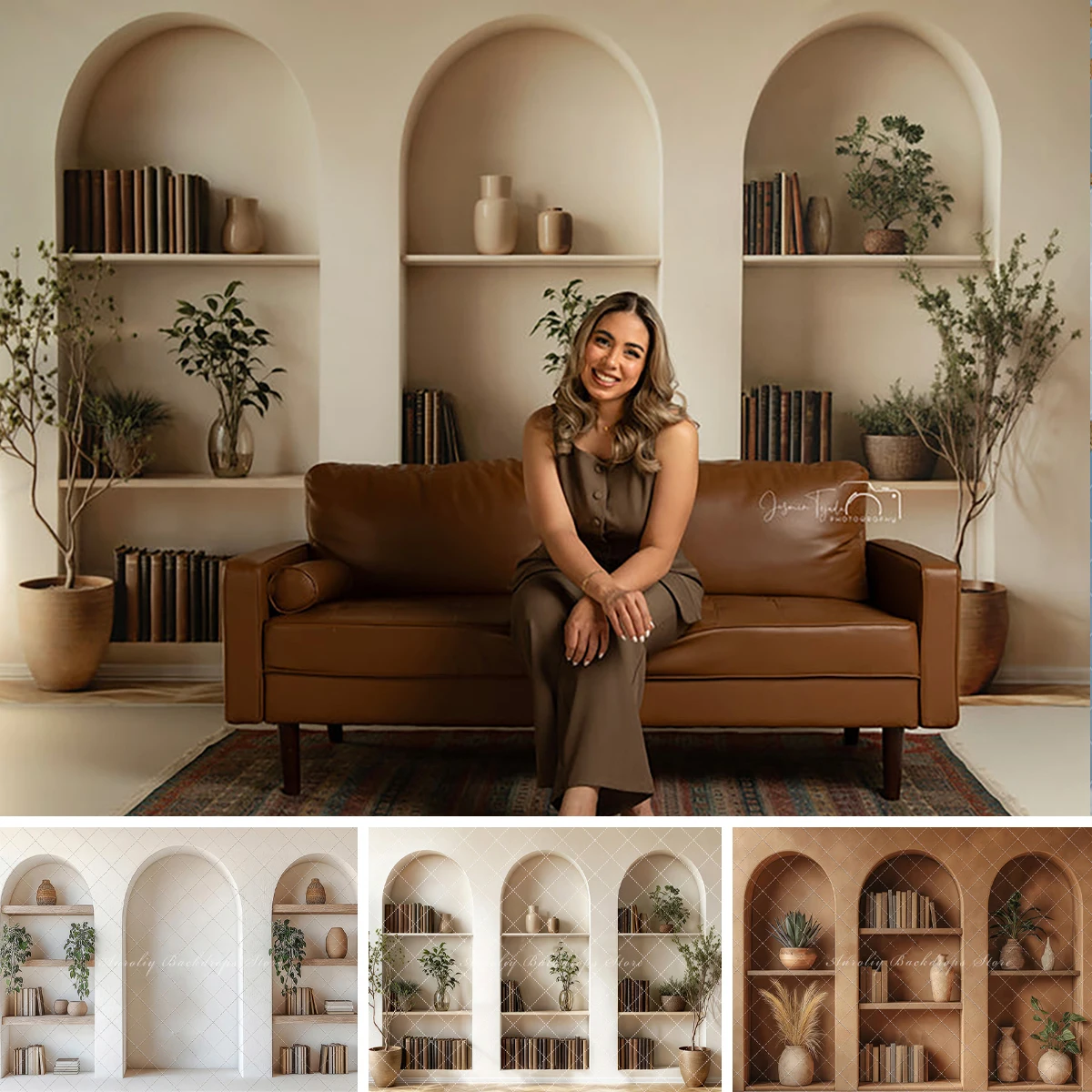 

Bohemian Style Bookshelf Backgrounds Kids Adult Photography Props Child Baby Decors Intellectual Elegance Photo Studio Backdrops