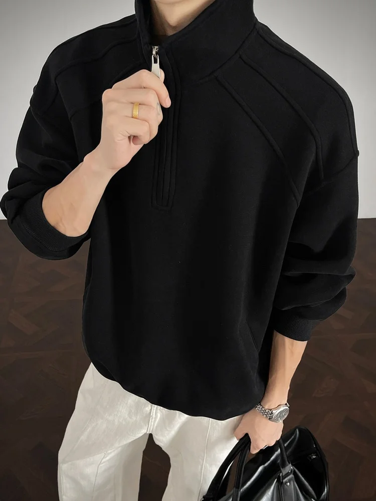 

American Retro f Zipper Stand Collar Sweatirt Heavyweight Loose Couple Tops Men Casual Haome Simple Long Sve