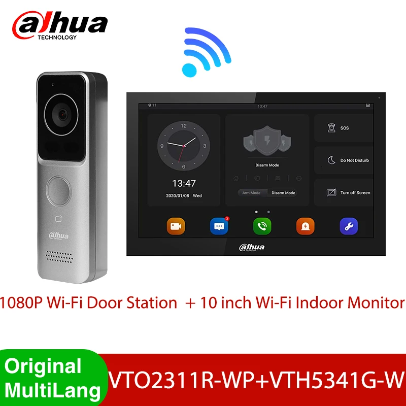 

Dahua 10 inch Wi-Fi Touch Monitor VTH5341G-W Wireless Video DoorPhone Doorbell VTO2311R-WP Station 1080P PoE Intercom System Kit