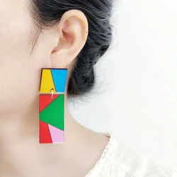 KUGUYS Geometric Color Matching Mirror Drop Acrylics Earrings for Women Large Big Fashion Jewelry Accessories