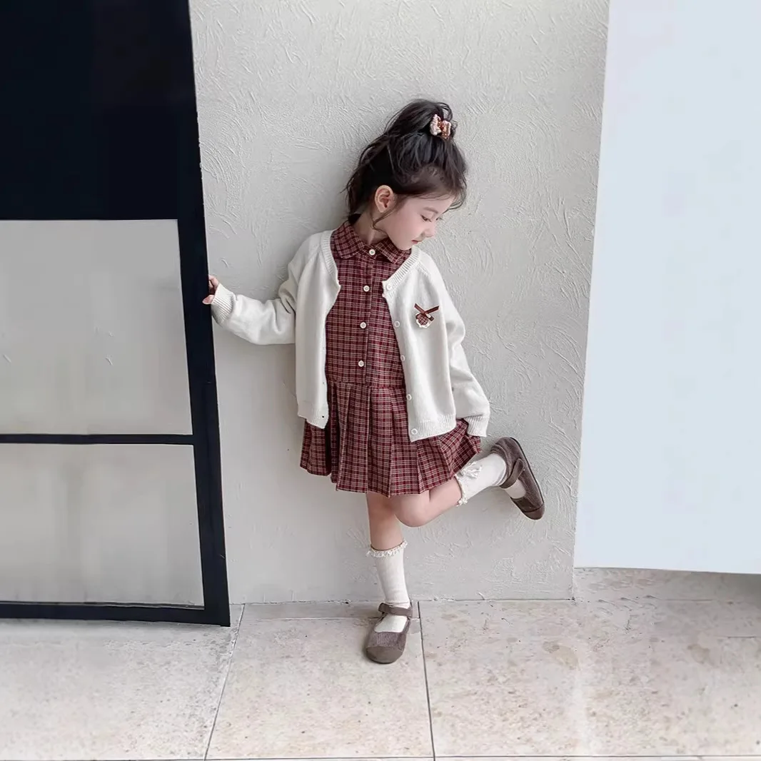 Girls Plaid Long Sleeve Dress – Button Front Shirt Dress for Spring, Casual Loose Fit Tunic for Toddlers Kids Clothes