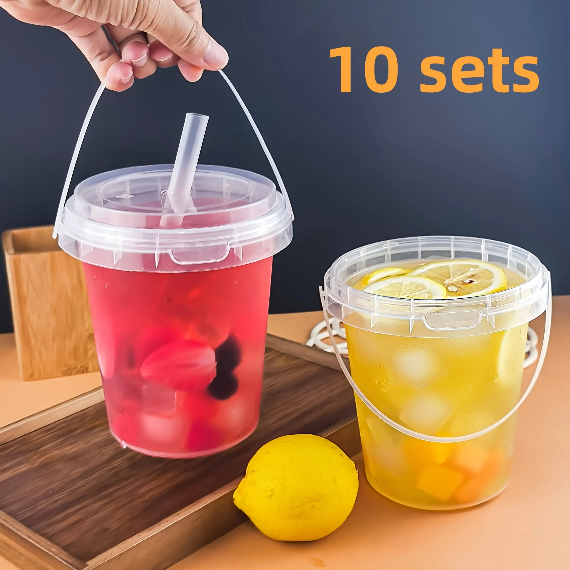 10pcs 33.81oz Large Plastic Cups with Lids & Straws - Reusable, Bpa-Free Beverage Tumblers for Iced Drinks,party Ice Buckets