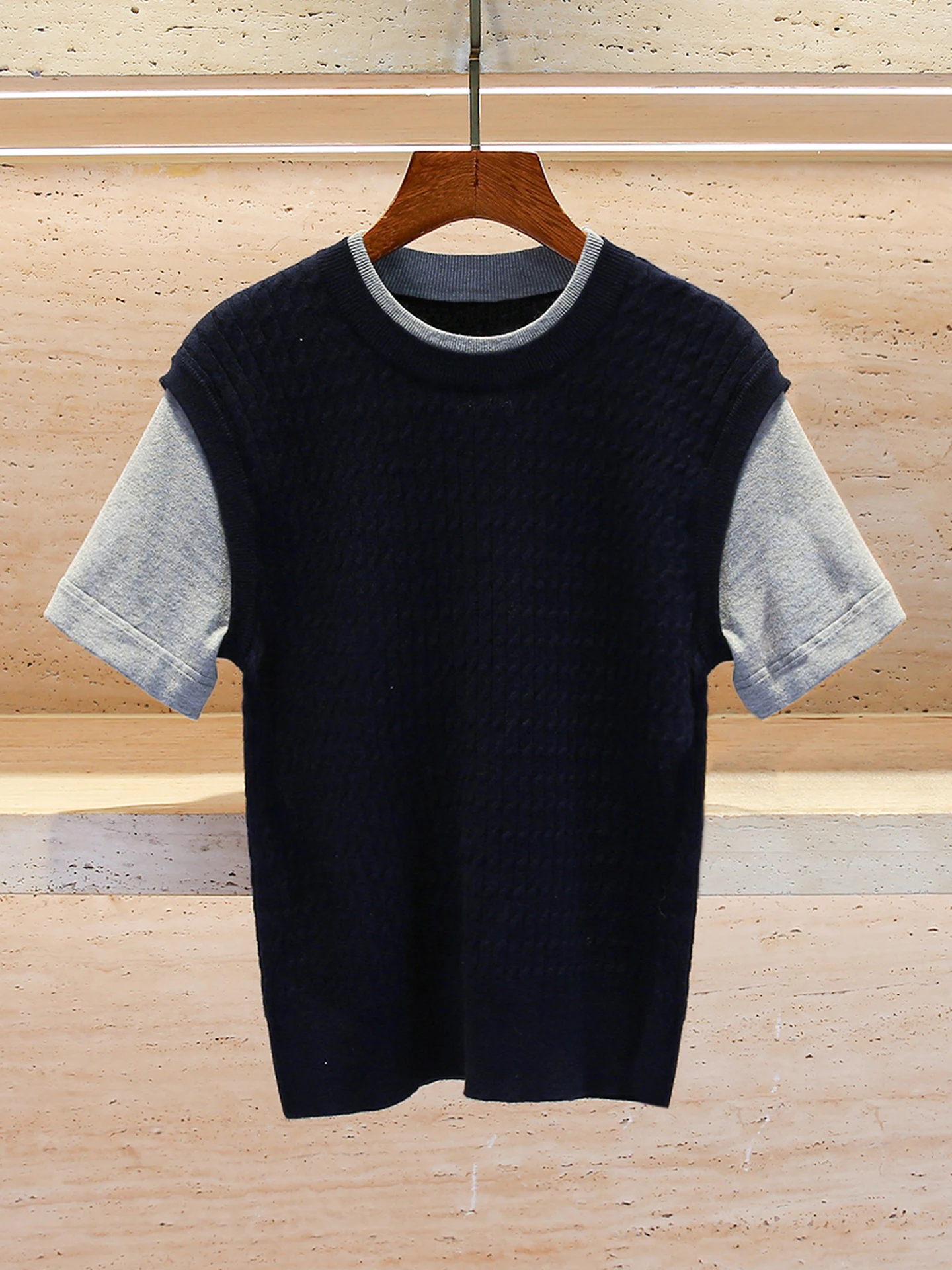 

Casual Versatile Knitted Sweater T-irt Top Summer Commute Sle Loose Fit ort Sve round Ne Regular Length Color Blo