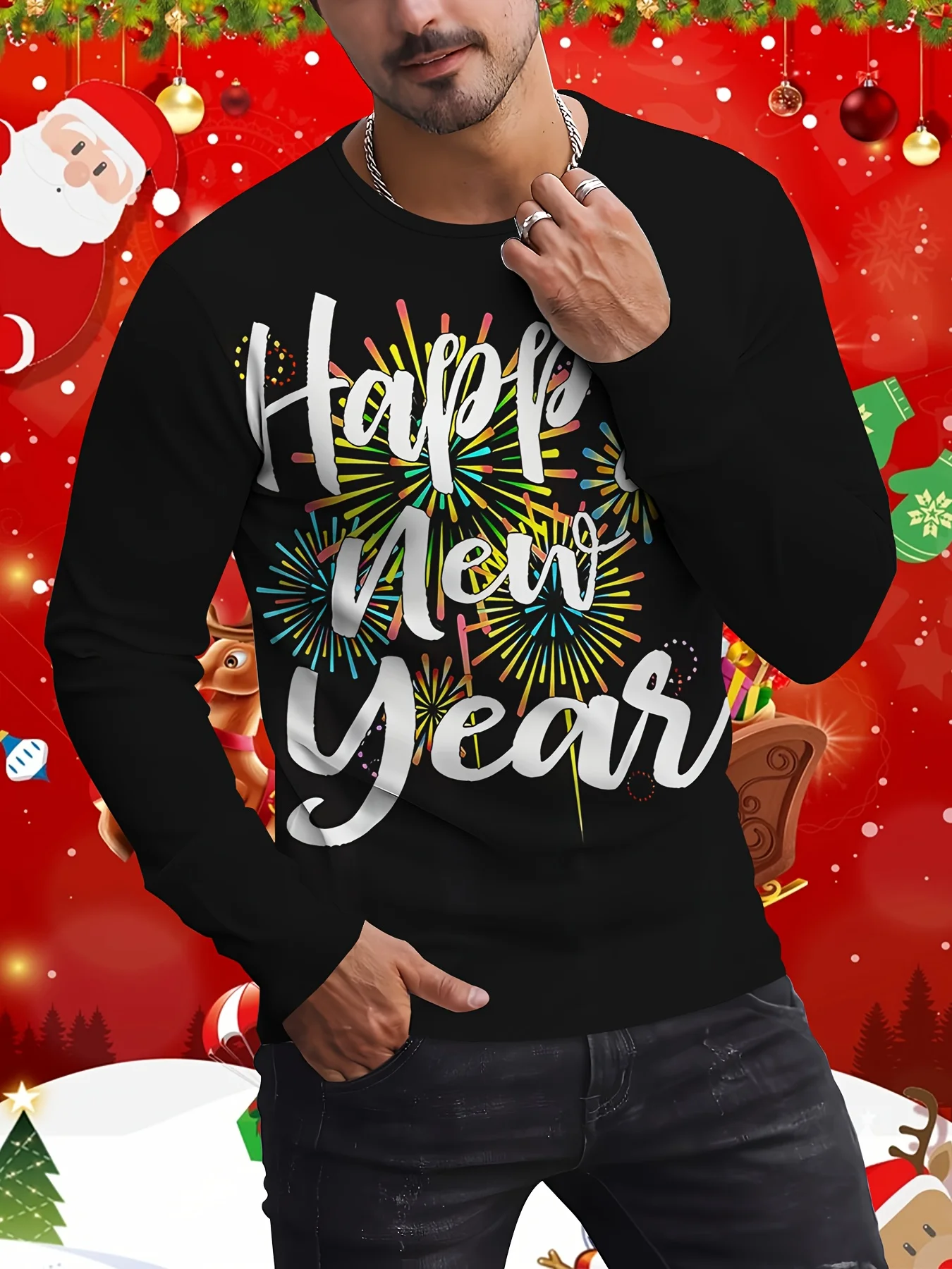 

Autumn Christmas Letter Printed Men’s Long Sleeved T-shirt Casual Fashion O-neck Pullover Top Street Oversized Y2K Men Clothes