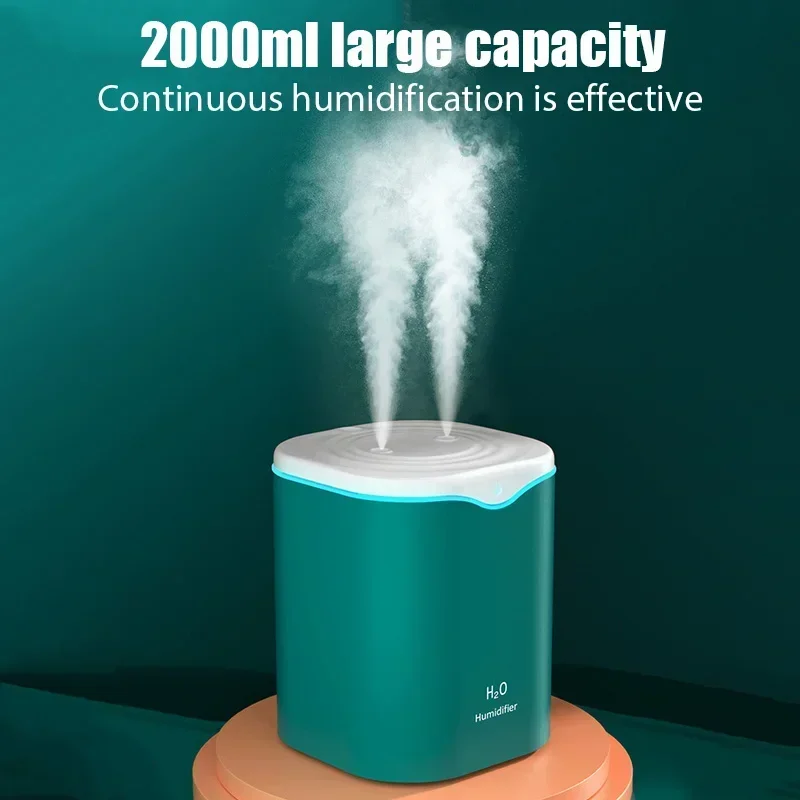 2000ML USB Air Humidifier Double Spray Port Humificador Cool Mist Maker Fogger Purify for Home Office