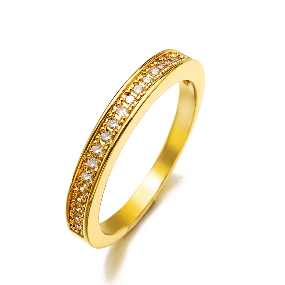

VANAXIN Simple Rings for Women Wedding Brilliant 14K Gold Plated Cubic Zircon High Quality Female Jewelry