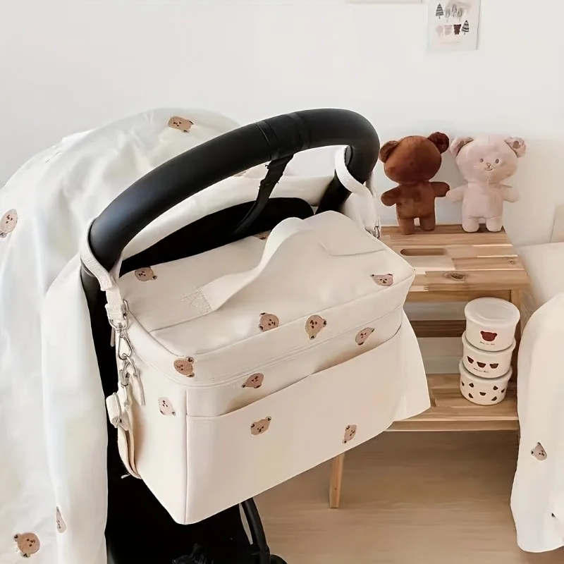 

30x22x14cm Bear Thermal Bag Stroller Storage Bag Parent Portable Outing Cold Storage Bag Inner Insulation Material Waterproof