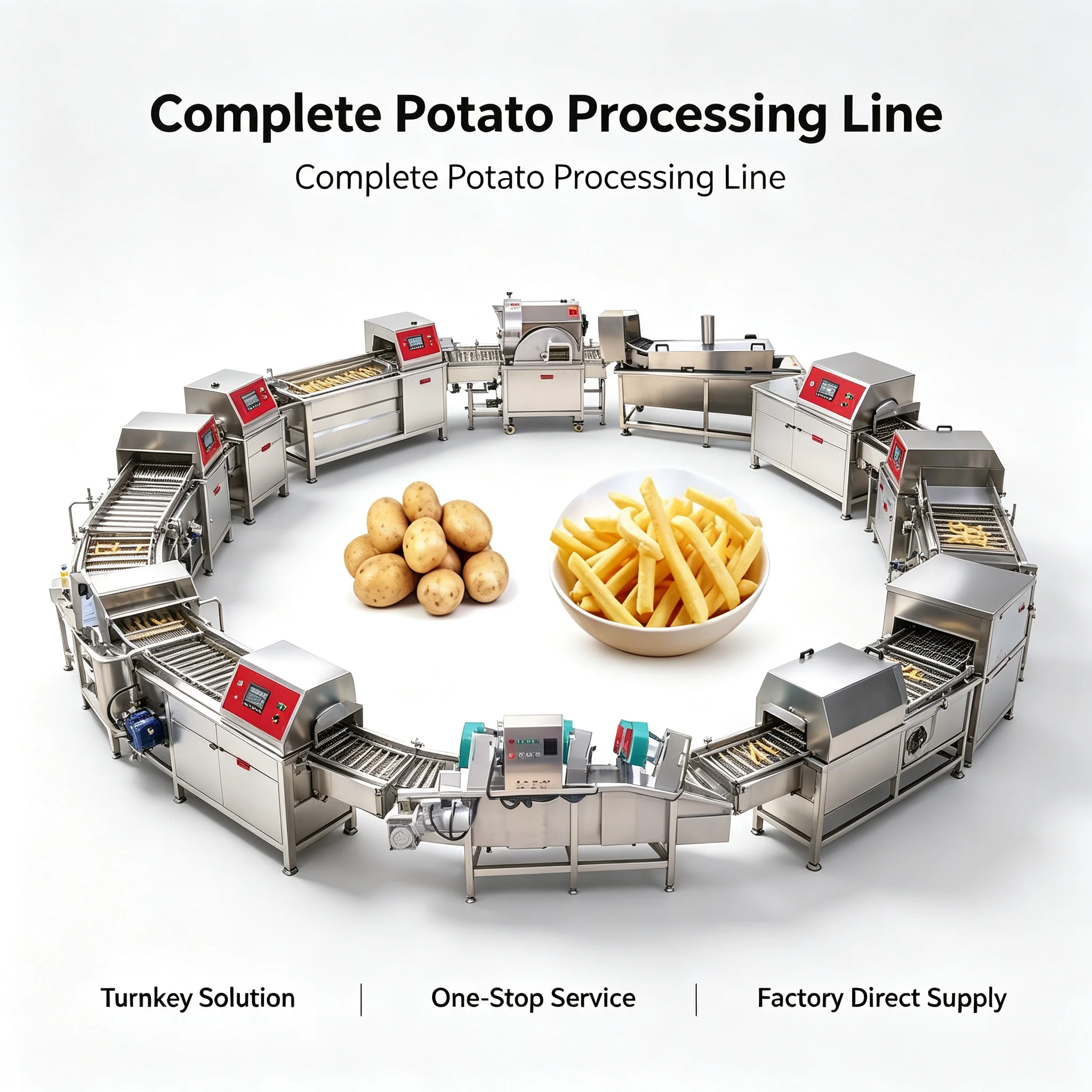 Snack Food Producing Device, French Fries & Potato Chips Manufacturing Plant For Medium‑scale Food Factory Customized