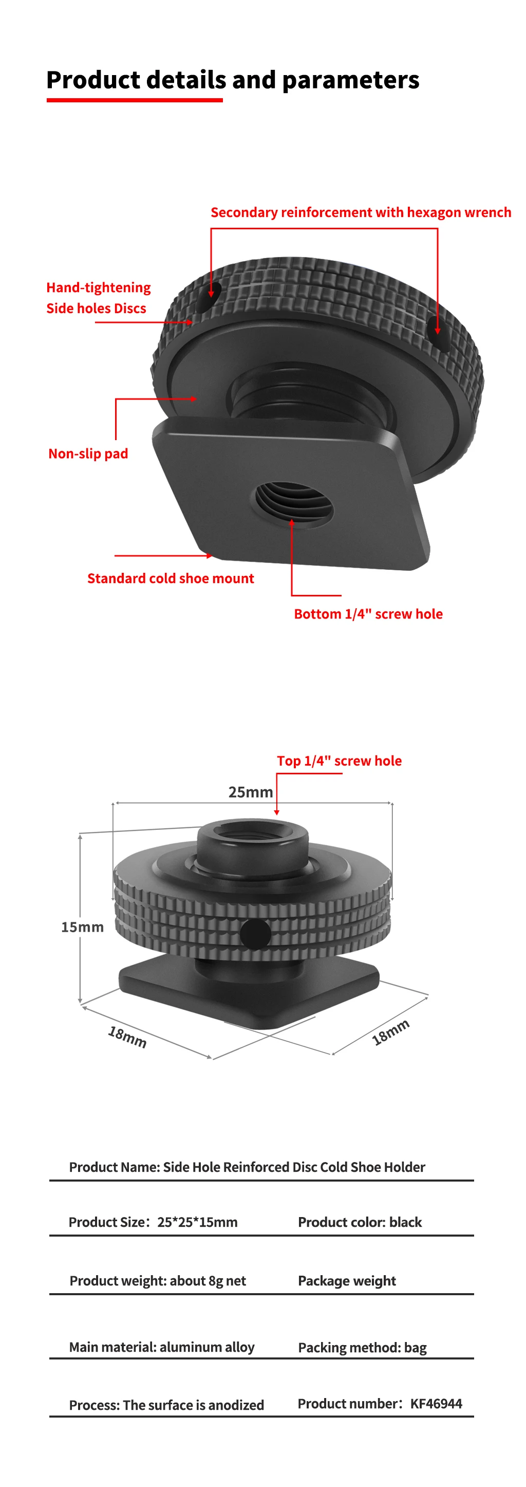 1/4" Gewindeloch Kaltschuhhalter Halterung Adapter für SLR Kamera Käfig Rig Stativ Blitzlicht Ständer Mikrofon Monitor Halter Telefon Vlog – Detail 6