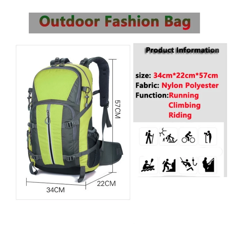 40L Outdoor Climbing Backpack Camping Hiking Bag Men Women Trekking Rucksack Waterproof Mountaineering Sport Pack Pouch Mochila