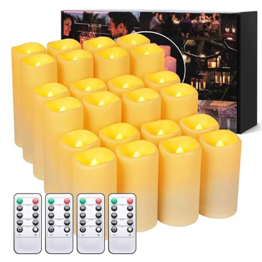 

Flickering Flameless Candle with Remote D2.2 X H4 "5" 6" inch , 24-Hour Cycling Waterproof Fake LED Lights for home décor, Tabl