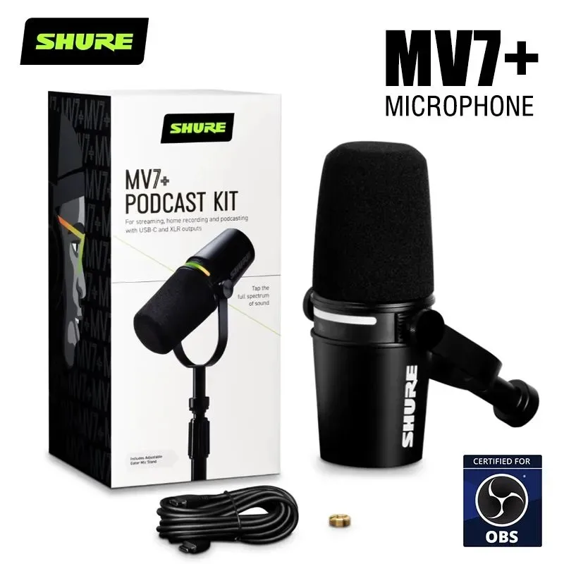 Shure MV7+ Dynamic Podcast Microphone with Voice Isolation Studio-Quality Streaming LED Panels for Broadcast and Streaming