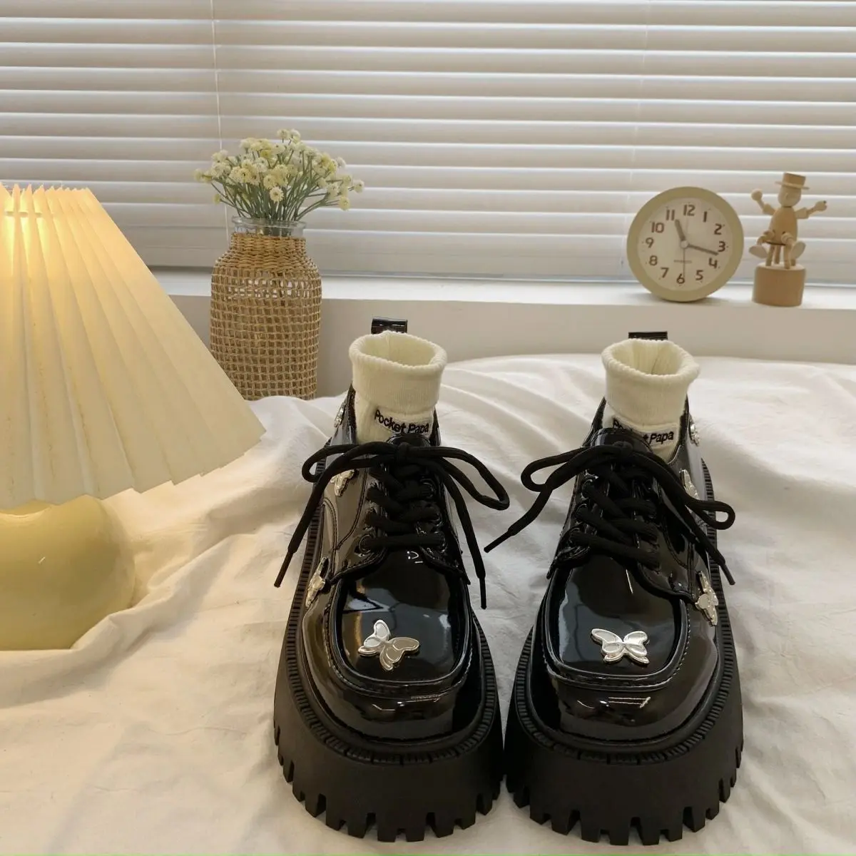 Butterfly Shoes for Women Black Platform Heels Korean Designer Kawaii Lolita Pumps Harajuku Fashion Footwear