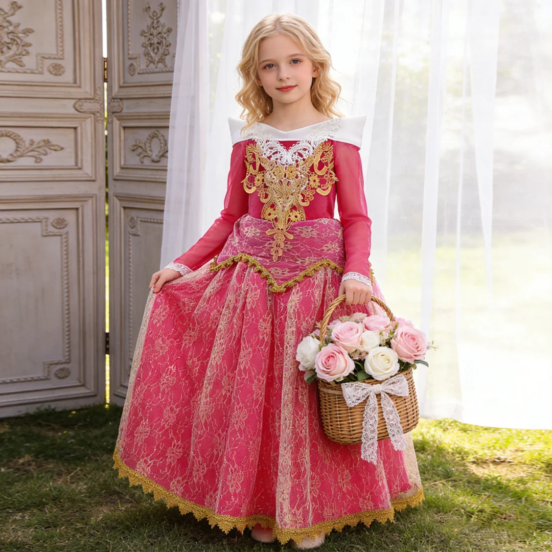 Sleeping Beauty Dress Embroidered Long Sleeve Lace Puff Princess Dress Festival Performance Dress