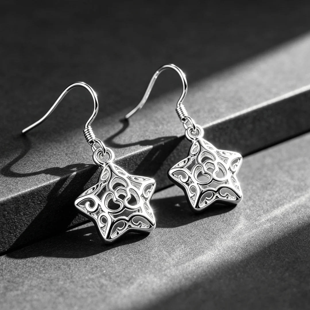 Wholesale 925 Sterling Silver Unique Hollow Star Drop Earrings for Woman fashion wedding party Street all-match Jewelry Gifts