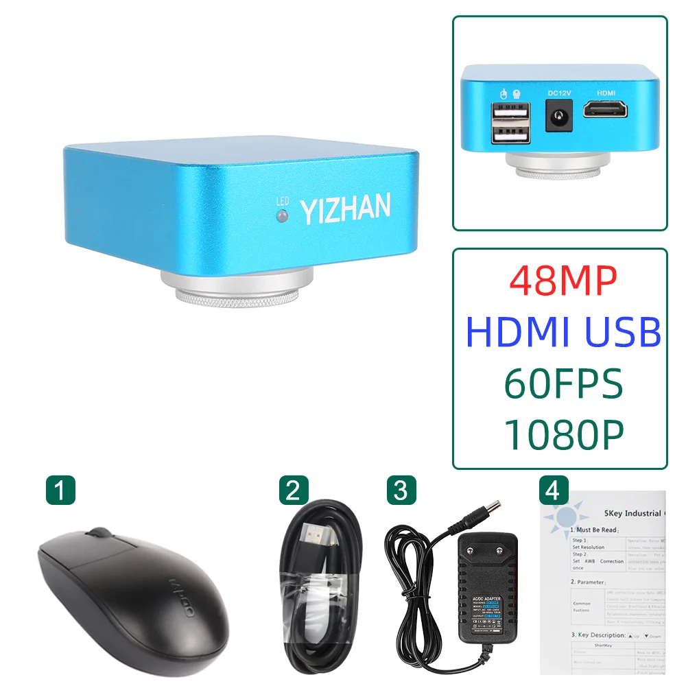 

Камера-микроскоп HDMI, 48 МП/38 МП/13 МП, HDMI, USB, VGA, промышленный цифровой электронный видеомикроскоп, камера для телефона