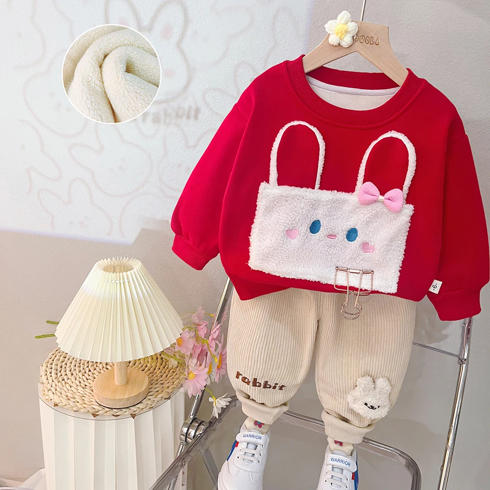 Children Clothing Sets for Baby Girls Sweatshirt Pants 2 Pcs Autumn Winter Kids Tracksuit Cartoon Rabbit Infant Clothes Outfits