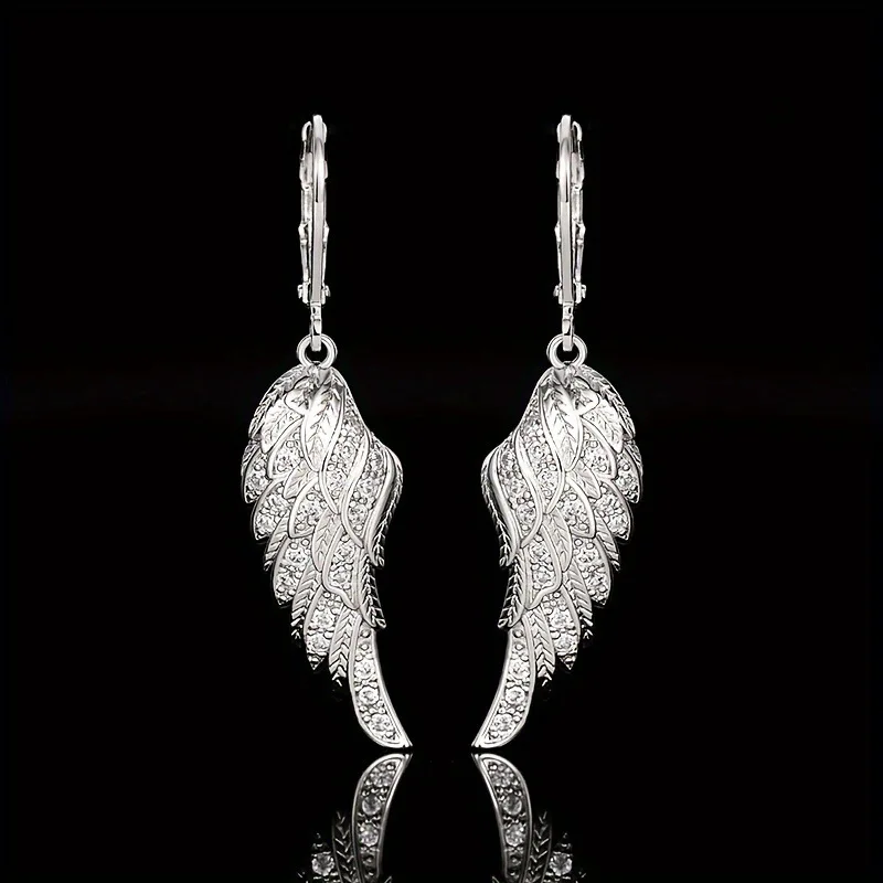 

Bridal Accessories Pendant Necklace Exquisite Luxury Feather Leaf Earrings Long Angel Wings Jewelry