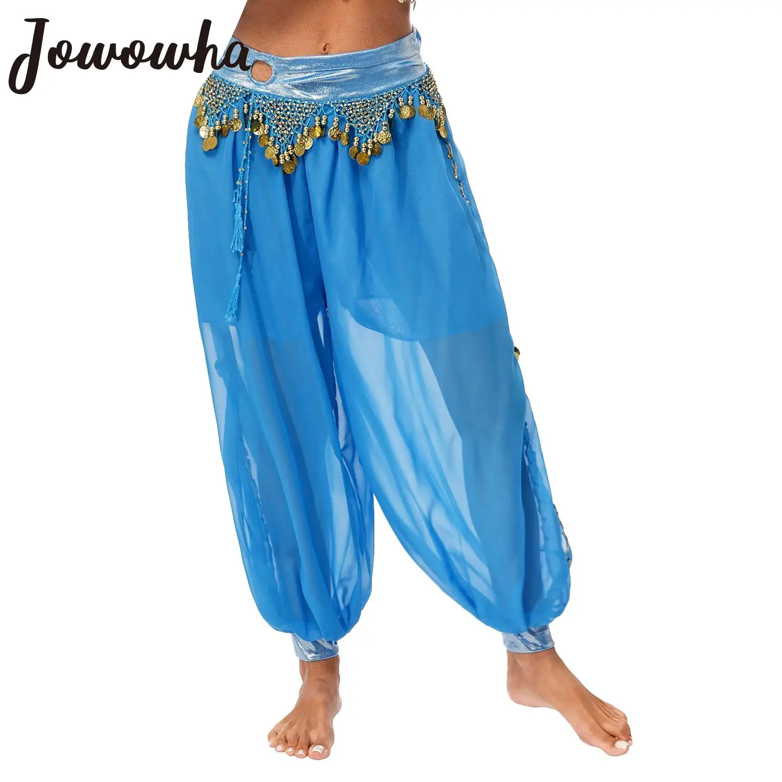 Women Belly Dance Harem Pants Halloween Carnival Festival Party Arabic Bellydance Costume Chiffon Plastic Beads Tassels Bloomers