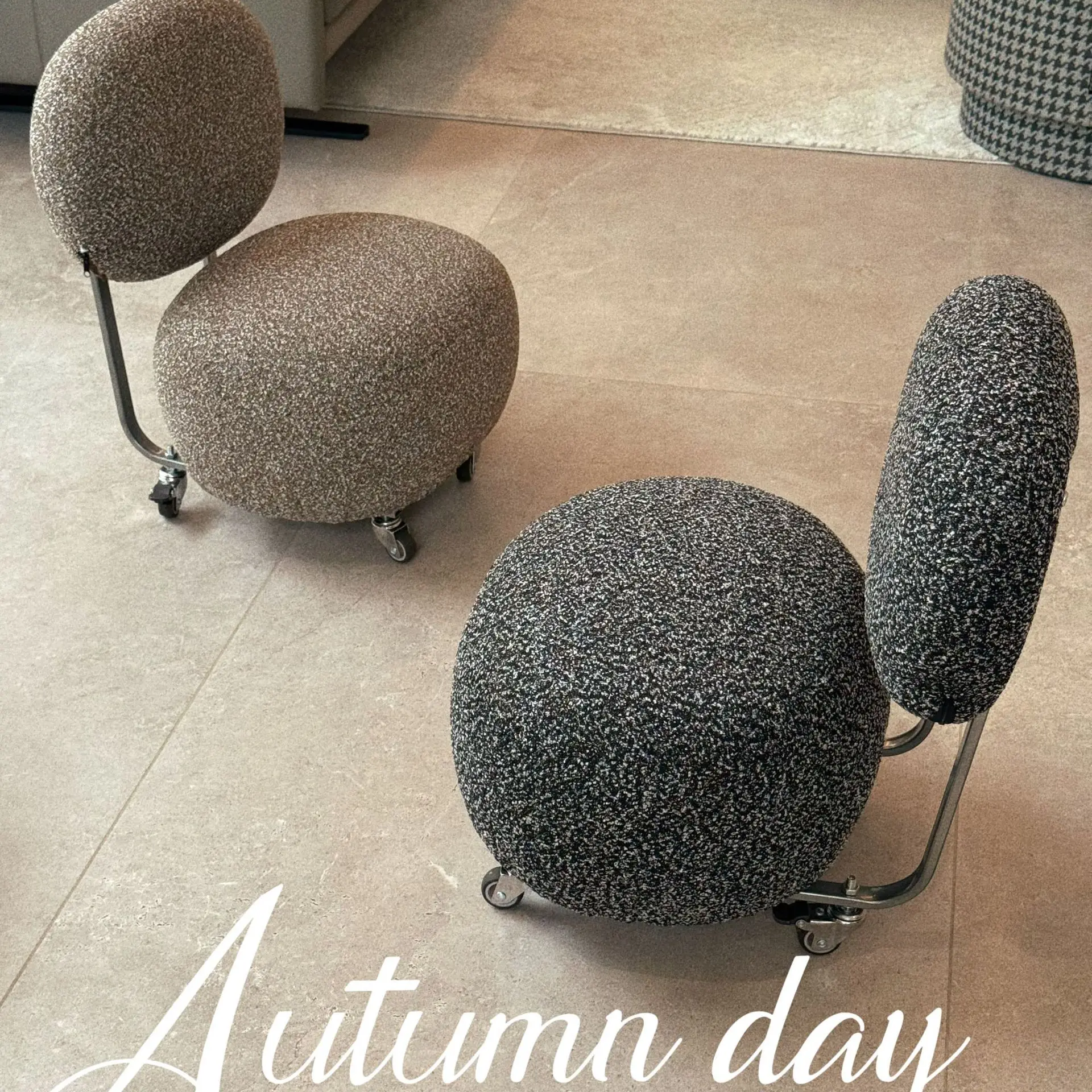 Rolling Stool with Backrest, Swivel Caster Small Chair for Living Room, Mobile Low Seat, Elegant Home Decor, Compact & Slim