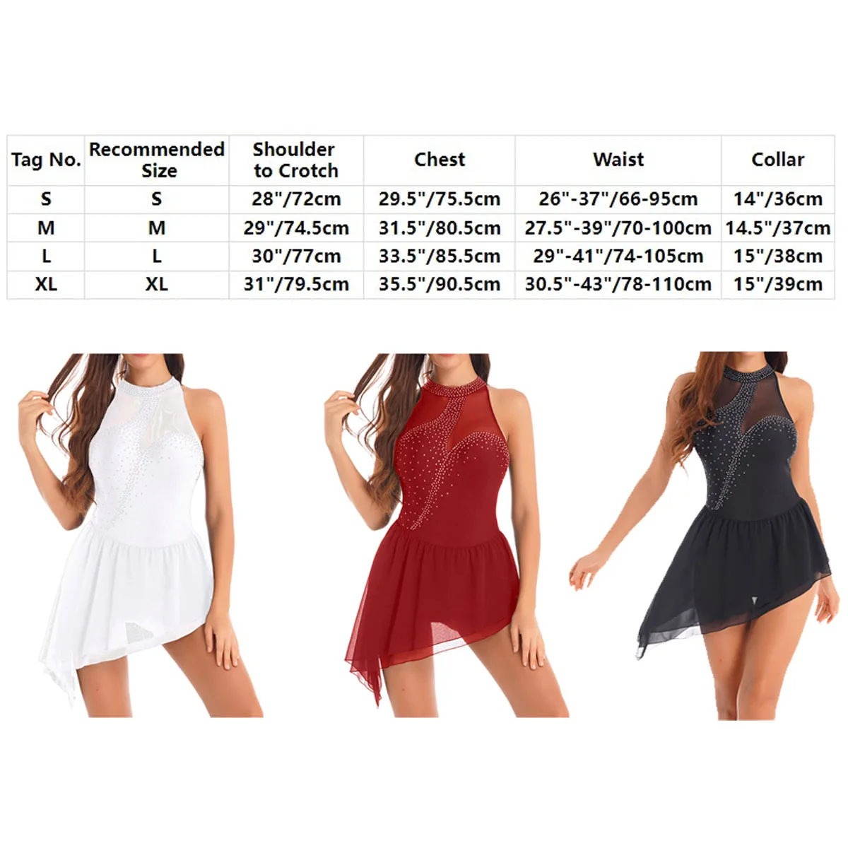 Adult Sleeveless Ballet Gymnastics Leotard Dress Women Rhinestone Figure Ice Skating Costume Ballroom Performance Dancewear