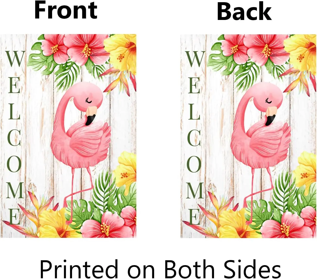 Welcome Spring Summer Flamingo Garden Flag Burlap Double Sided Vertical 12x18 Inch Tropical Flowers Flamingo Decor Spring Summer