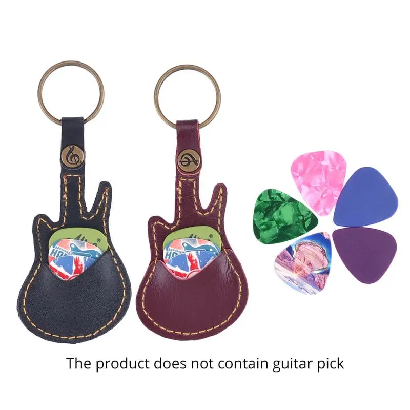 Guitar Pick Holder Leather Plectrum Case Bag Keychain Guitar Shape Guitar Picks String Instrument Accessories Excluding Pick