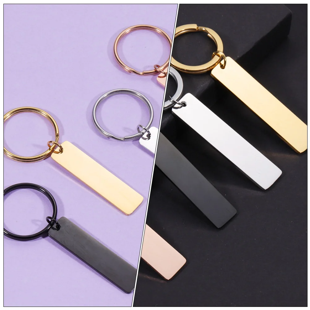 5 Pcs Glossy Strip Hangtag Labels Key Chain with Rectangle Keychain for Keys Pet Tags DIY Metal Hanging Engraving Blanks