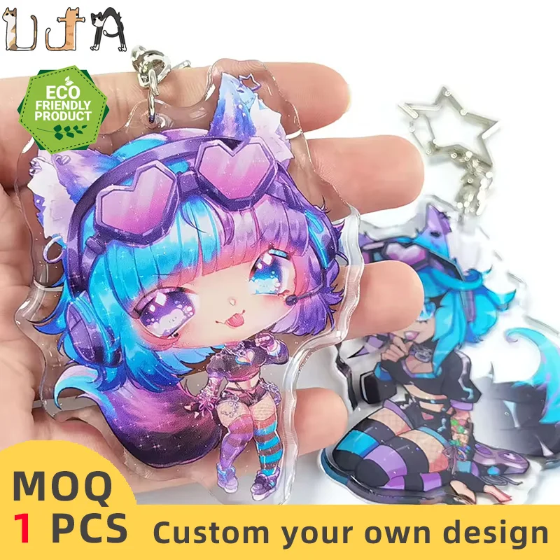 UJA CNC Diamond Cut Glitter Acrylic Keychain Letter Custom Colored Machine Epoxy Flower Baseball Keychains Gift Box Paper Charms