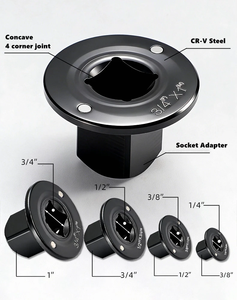 Flacher Schlagschrauber-Adapter-Satz mit Magnetantrieb, Ratschenadapter 3/8-1/2, 1/4-3/8, 3/4-1, 1/2-3/4, Entwickelt für Enge Räume – Detail 7