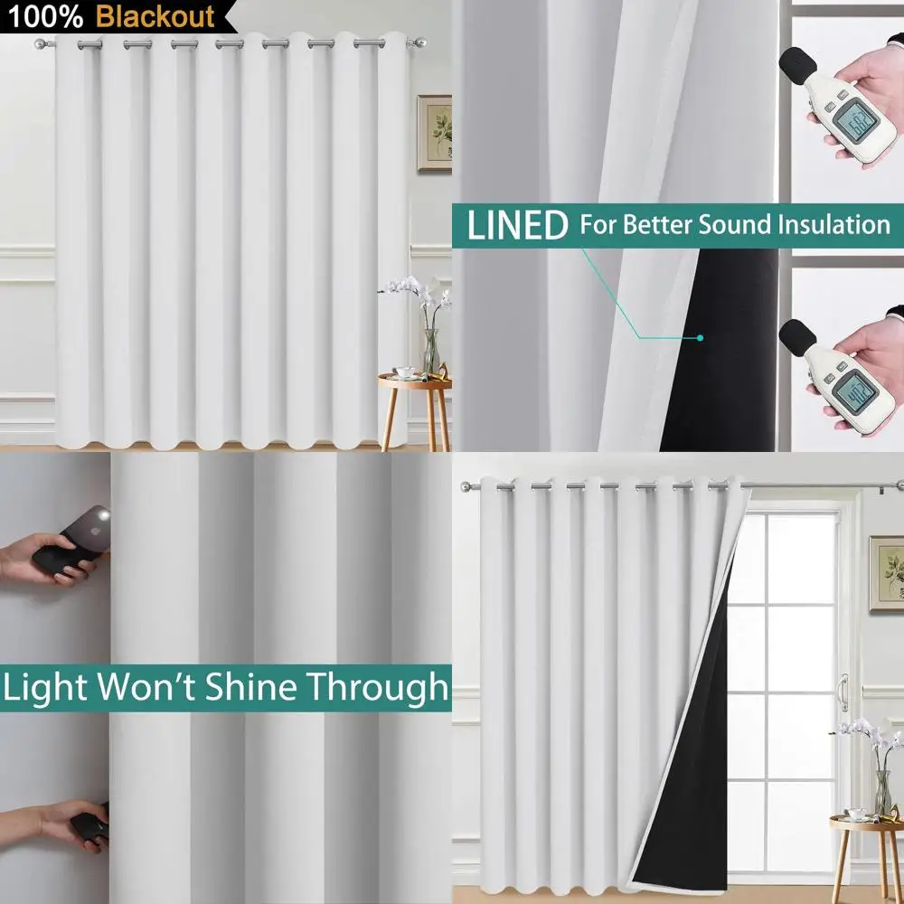 

Thermal Insulated Blackout Curtains, Noise Barrier for Sliding Doors, 2 Layers, Greyish White, W100 x L84, 1 Panel