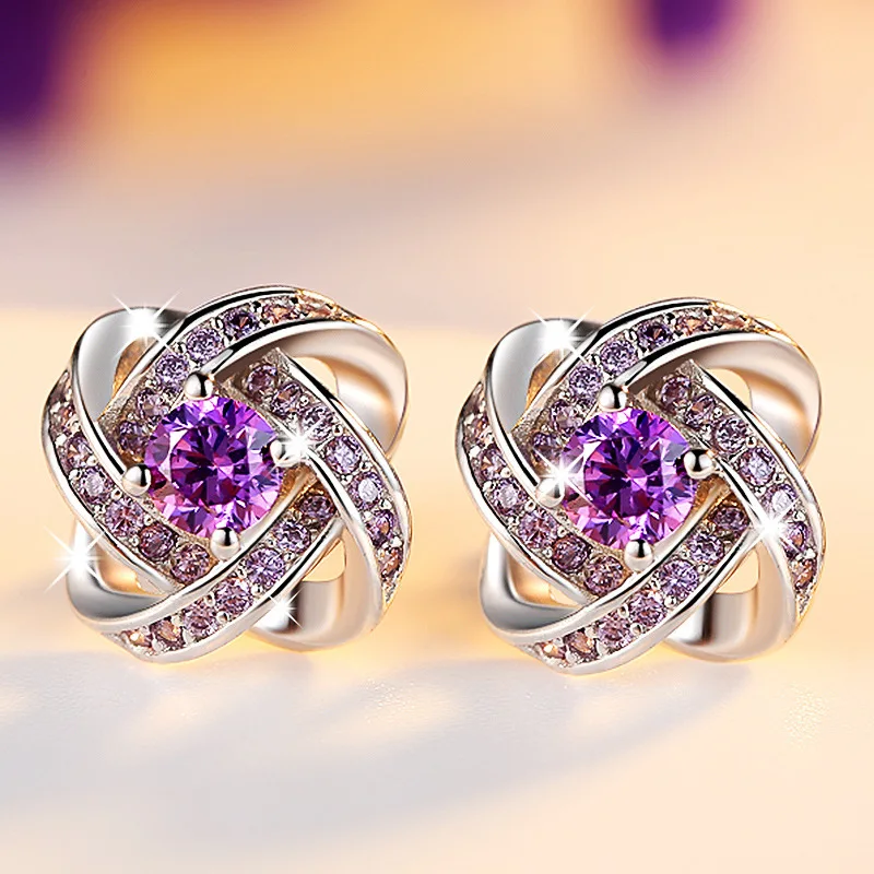 S925 sterling silver earrings, stud earrings, white inlaid zircon earrings, high-end temperament ear jewelry.