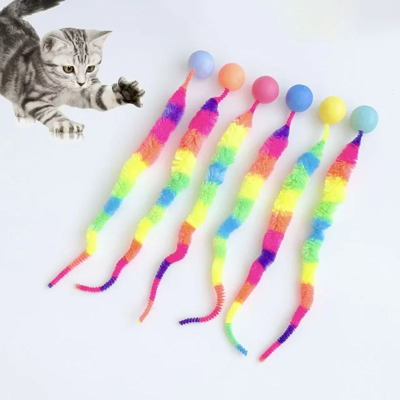 1PC Cat interactive toys Tickle Cat Colorful bouncing ball Pet supplies Puzzle teasing indoor cat worm caterpillar elastic toy