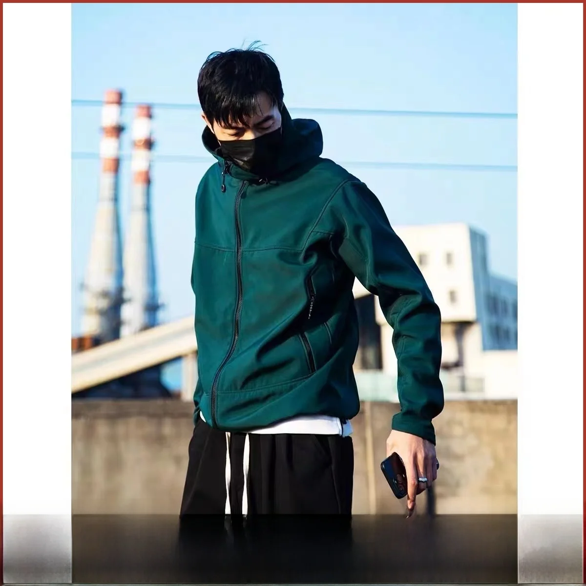 

Thiened Fce Lined Outdoor Windproof Waterproof Men's Hooded Soft ell Jaet Spring Autumn Stand Fit Long Sve Zipper