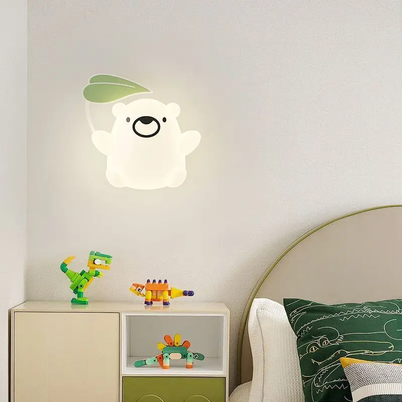 Cartoon Kids Bedroom Bedside Wall Lamps Remote Control Optional PE Sconces Nursery Room Animal Wall Light Baby Girl Boy Indoor