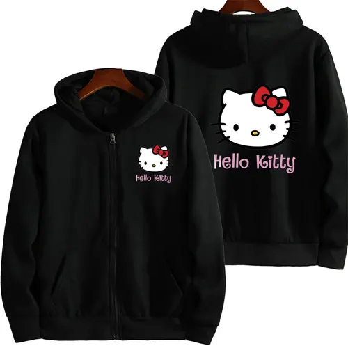 Imagen 2 del producto Sudadera con capucha y cremallera para mujer, sudadera con bonito patrón Kawaii Sanrio Hello Kitty, ropa de calle 2024, otoño e invierno