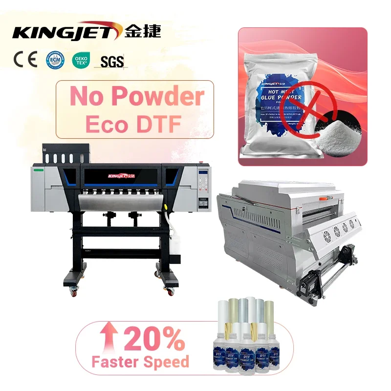 Kingjet 60cm No powder eco dtf printer for t-shirt heater transfer PET film printer 60cm i3200 head no powder dtf printer