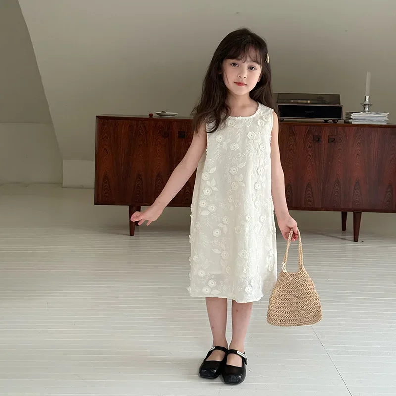 Girls Skirt 2026 Summer New Children's Clothing Korean Style Girls Baby Fashion Three-dimensional Cream Flower Sundress