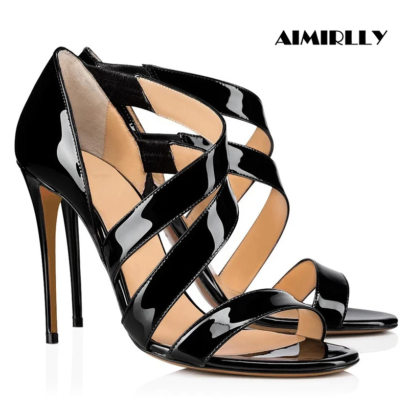 

2024 Elegant Women's Sandals Peep Toe High Heels Shoes Strappy Cover Heel Ladies Wedding Party Dress Heel Black Nude Customized