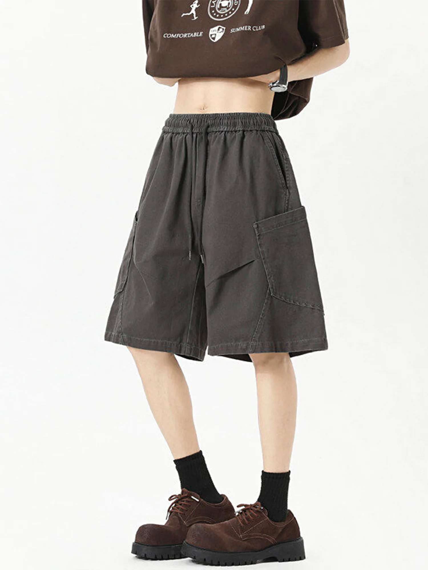 

Waed Workwear ort Pants Men's American Trendy Vintage Casual Five-Point Summer Thin Loose Straight-Cut Mid-Pants