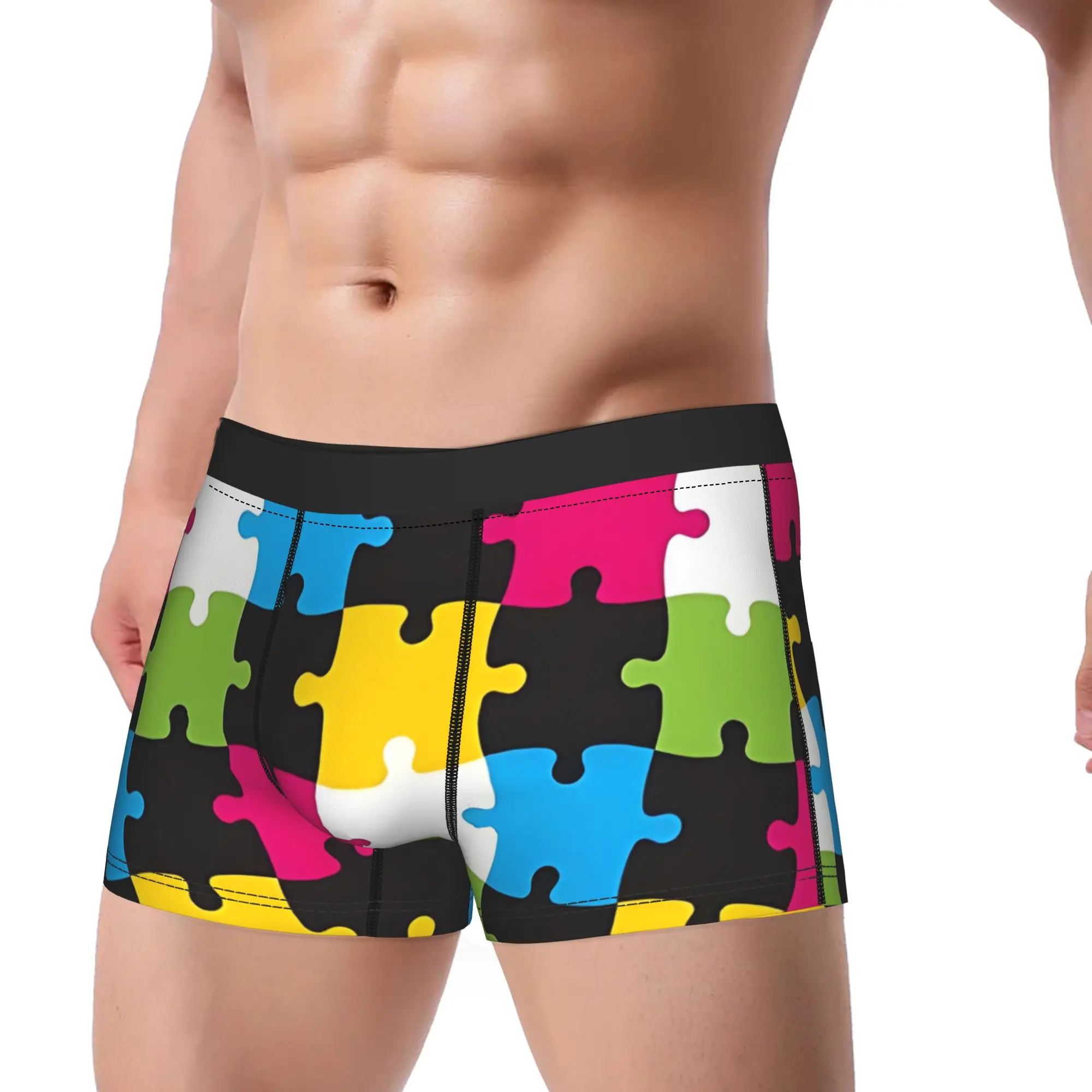Jigsaw Puzzle Pattern Underpants Breathbale Panties Men's Underwear Puzzle Ventilate Shorts Boxer Briefs