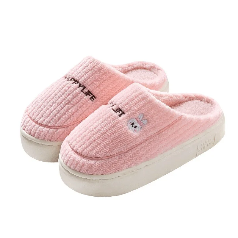 Winter Plush Slippers for Women & Men - Thick Sole Couple House Shoes, Warm Fleece-Lined Indoor Slides with Non-Slip Sole