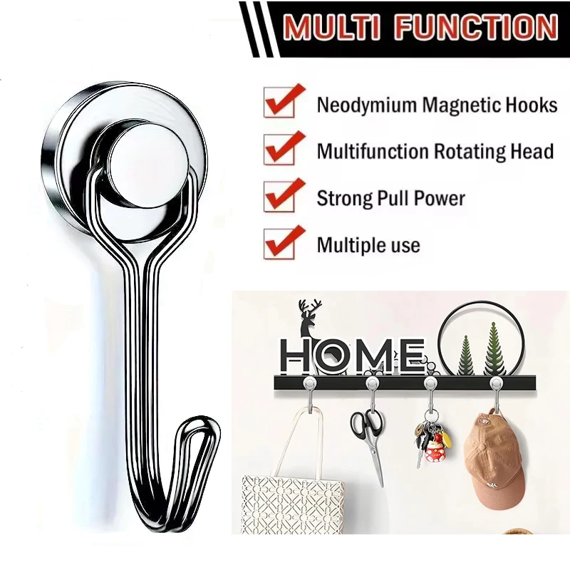 10/20Pcs Super Strong Heavy Duty Neodymium Magnets Hook Powerful Magnetic Metal Hooks Great Pull Force for Fridge Key DIY Wall