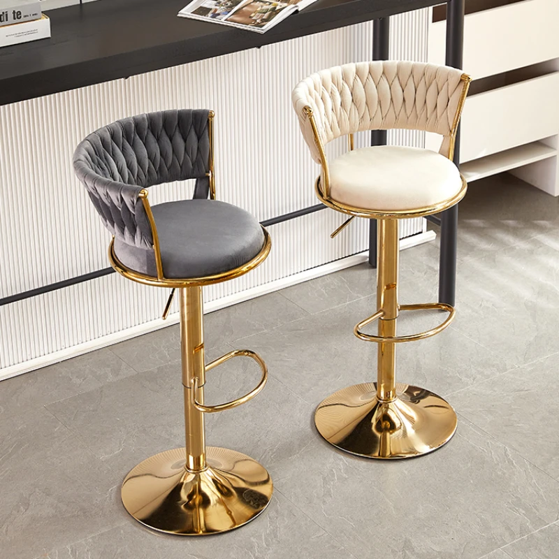 Nordic Metal Rotating Bar Chairs Household Kitchen Counter Stools Luxury High-end Hotel Front Desk Backrest Lift Bar Stool