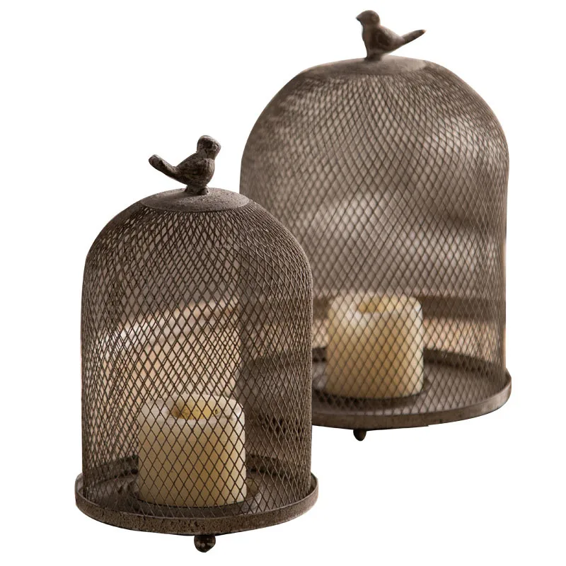 

American wrought iron grid bird cage, ornament homestay creative hollow candle holder, decoration European retro